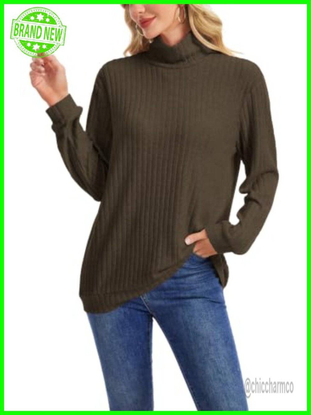 Women's Turtleneck Cable Knit Pullover Sweater Long Sleeve Cozy Fall